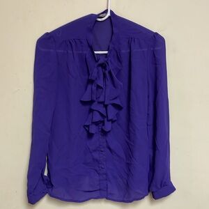 vintage Sheer Purple ruffled Bow Blouse Secretary,  Bow at neck